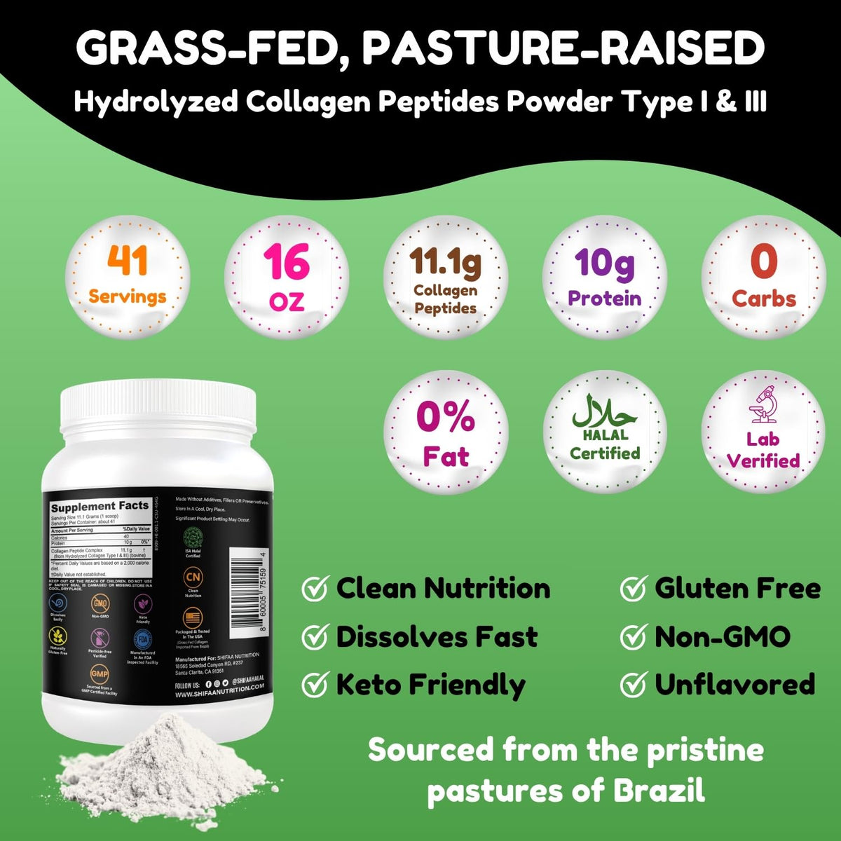 Unflavored Hydrolyzed Collagen Peptides Powder 1LB U19009