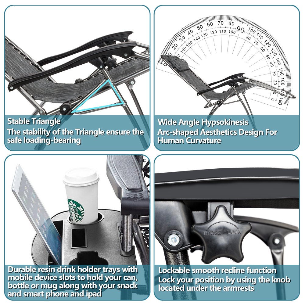 Zero Gravity Chair Set of 2 with Pillow and Cup Holder U887250