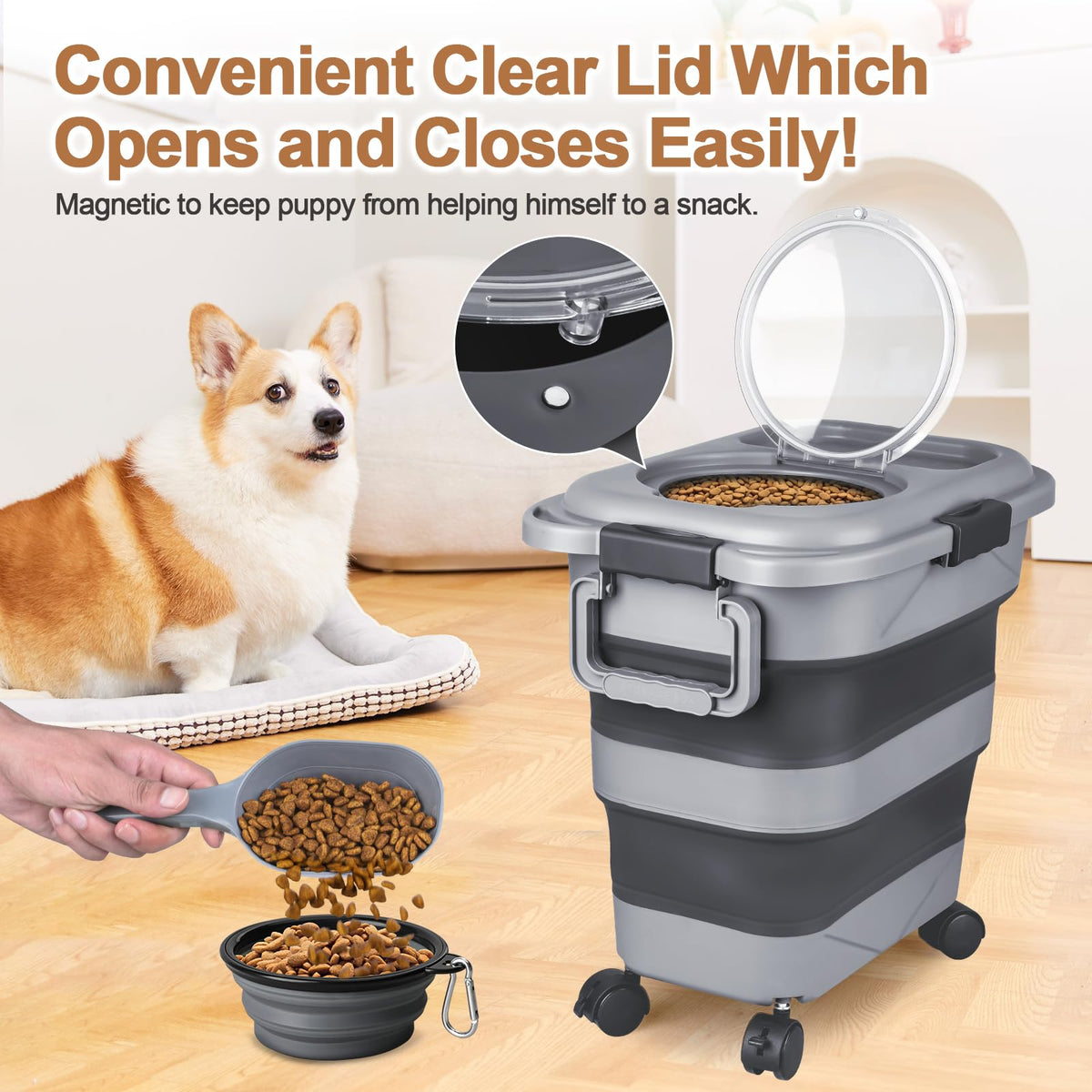 2 Pack 25 lbs Airtight Collapsible Dog Food Storage Container with Wheels C395036