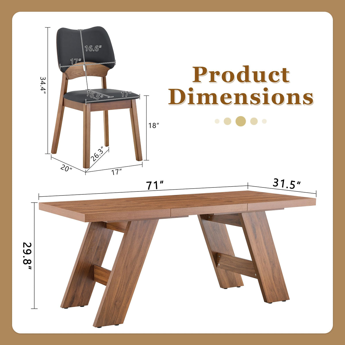 71" Wood Dining Table Set for 8 E2893