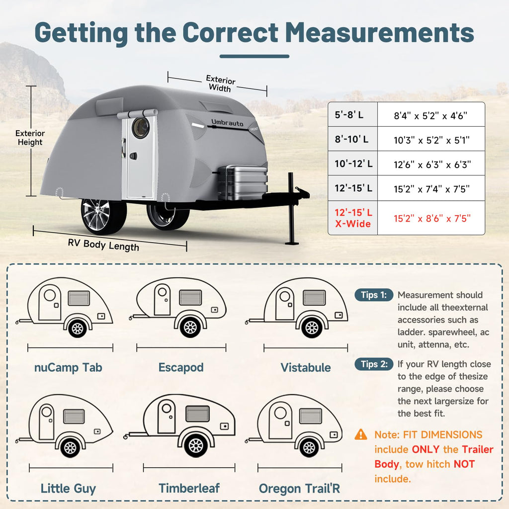 12-15 Camper 7 Layers Waterproof Teardrop Trailer Cover O9734