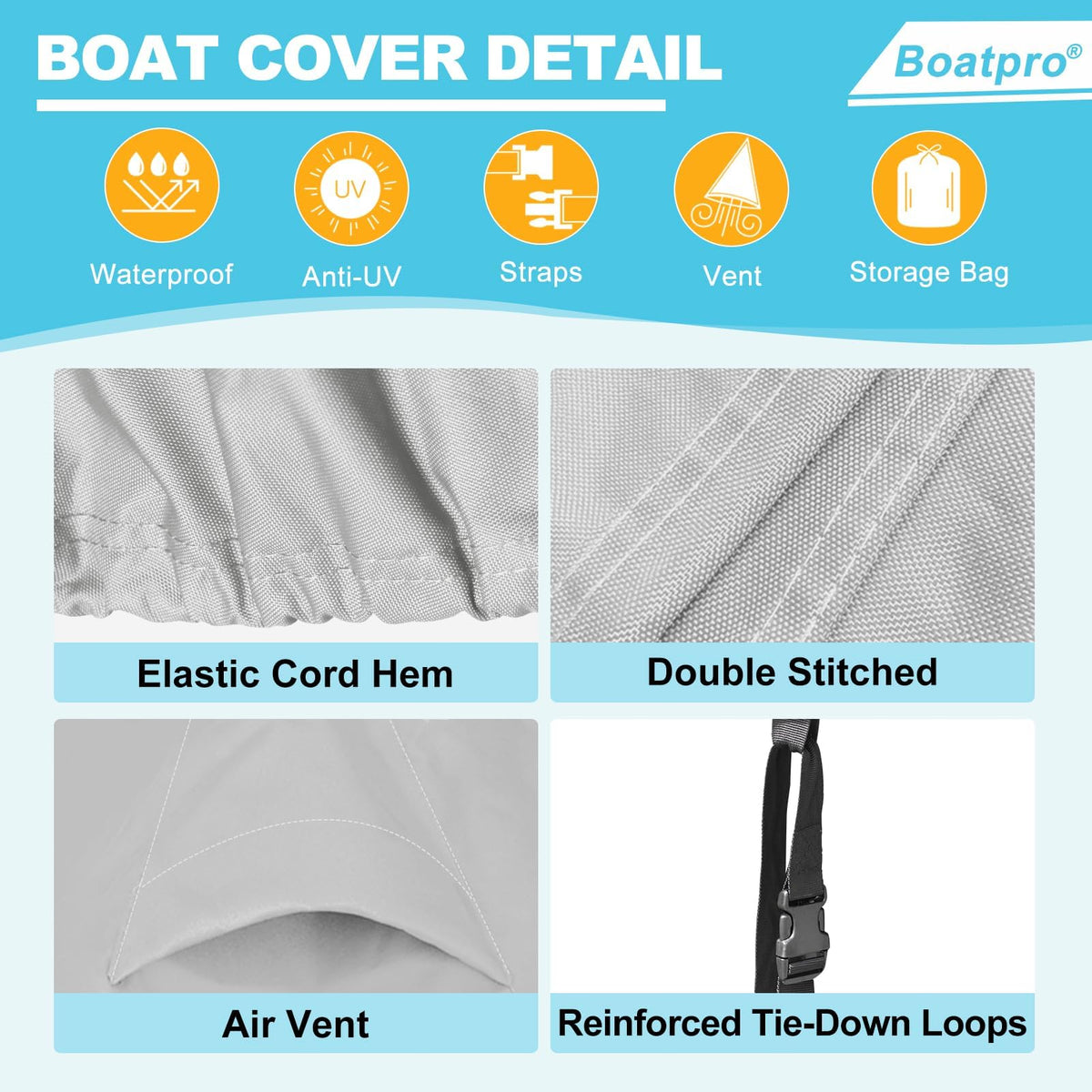 14-16ft Waterproof Marine Canvas Boat Cover with Outboard Motor Cover X15591