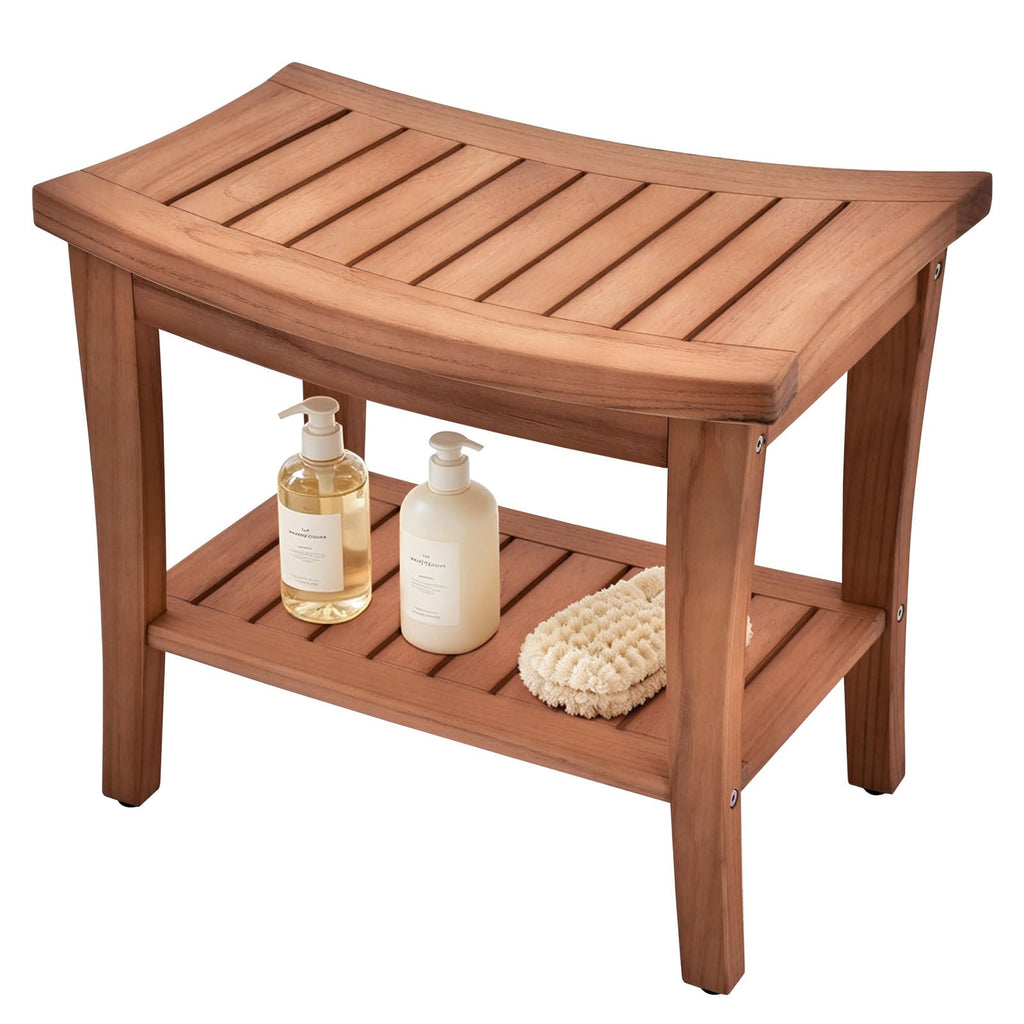Teak Shower Bench Stool with Shelf P19114