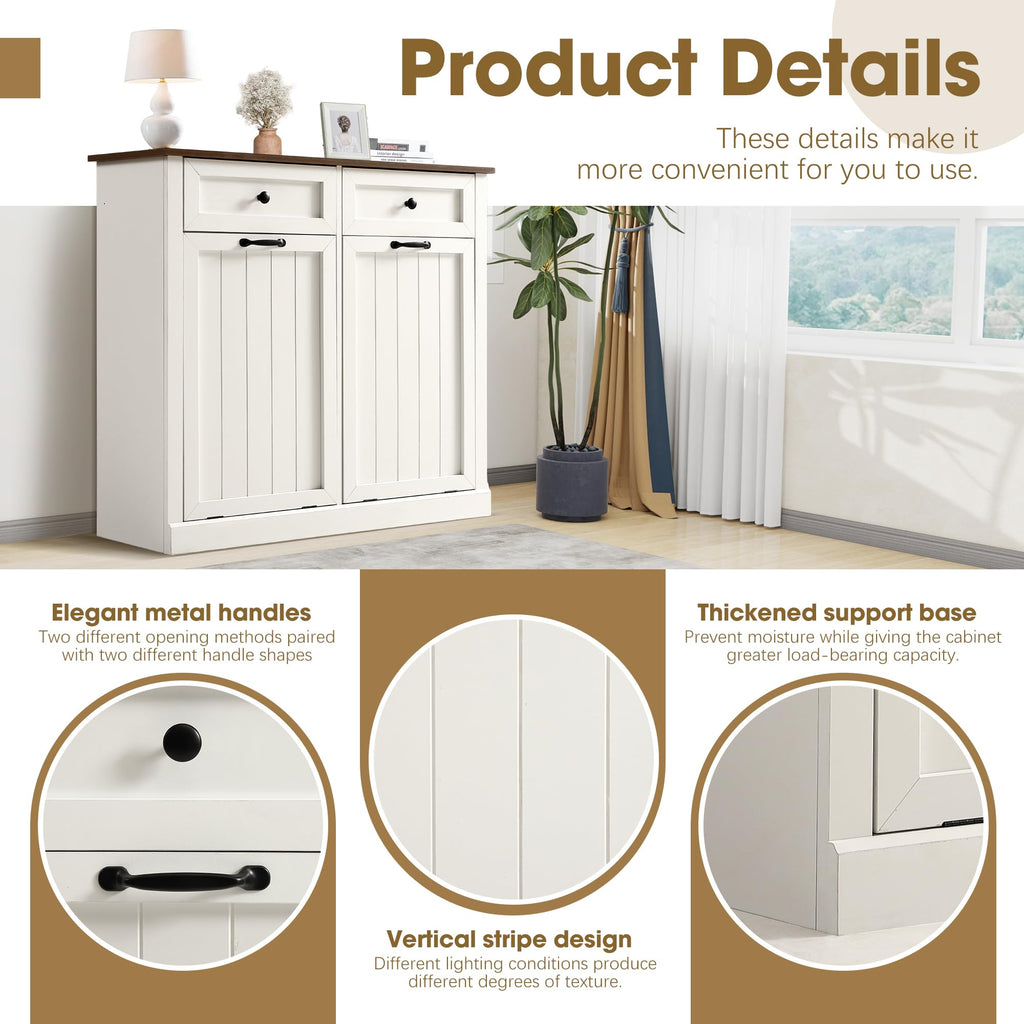 Double Laundry Hamper Cabinet with 2 Drawer A819