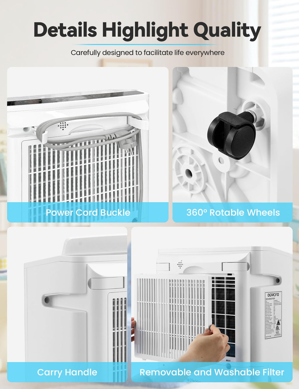 4500 Sq. Ft 50-70 Pints Dehumidifier with Drain Hose and 5L Water Tank F385