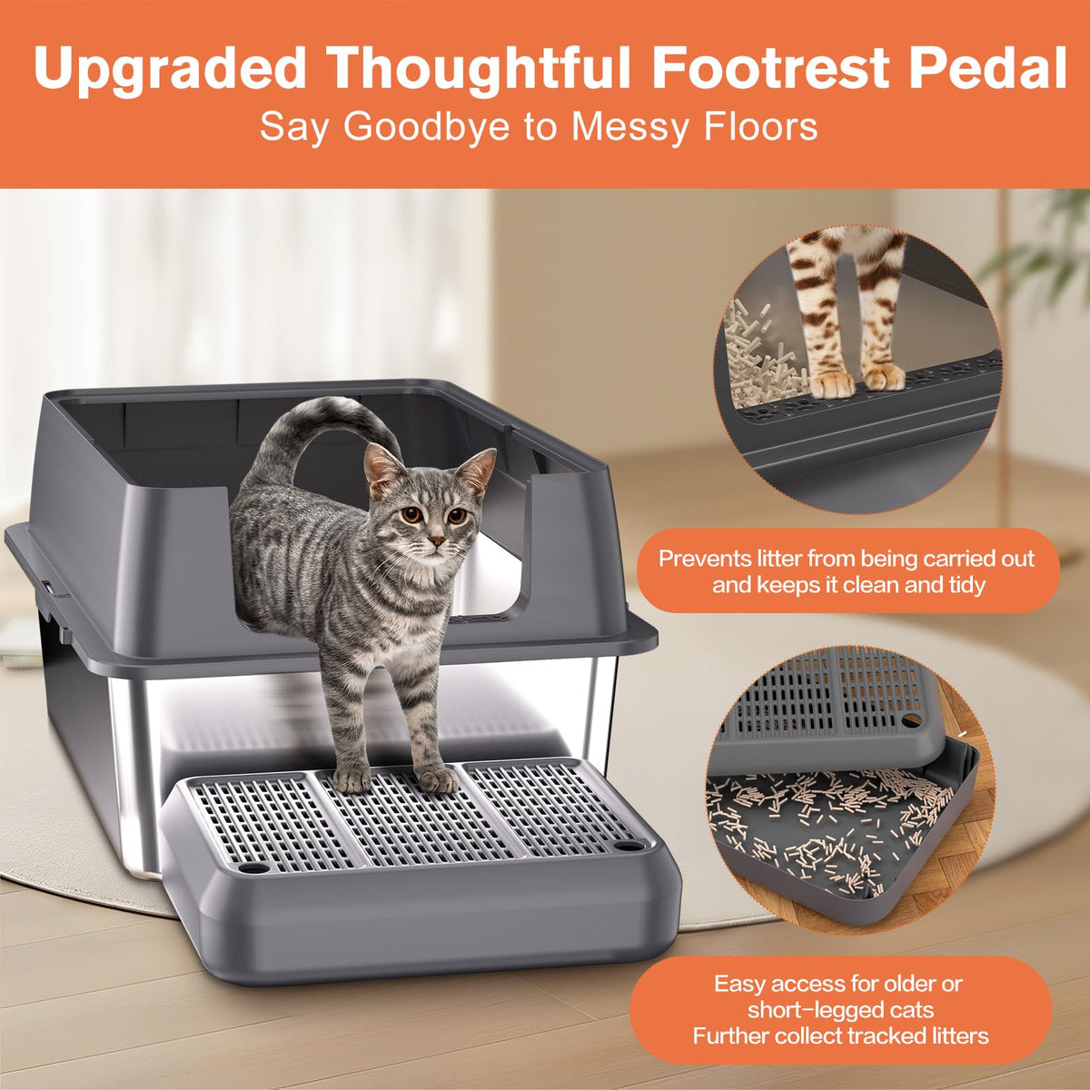 XXL Stainless Steel Cat Litter Box with Lid T250