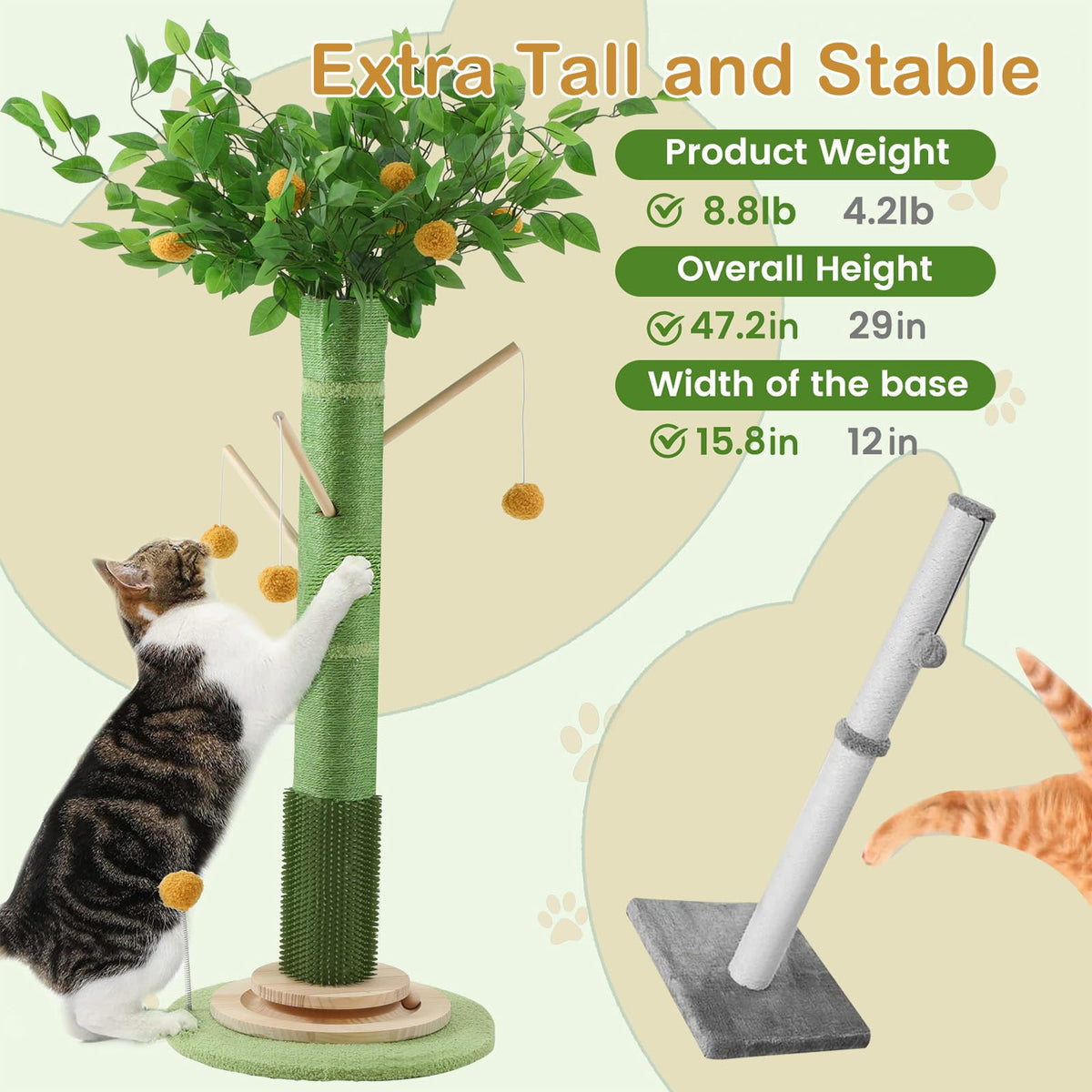 46" Tall Natural Sisal Cat Scratching Post R2018