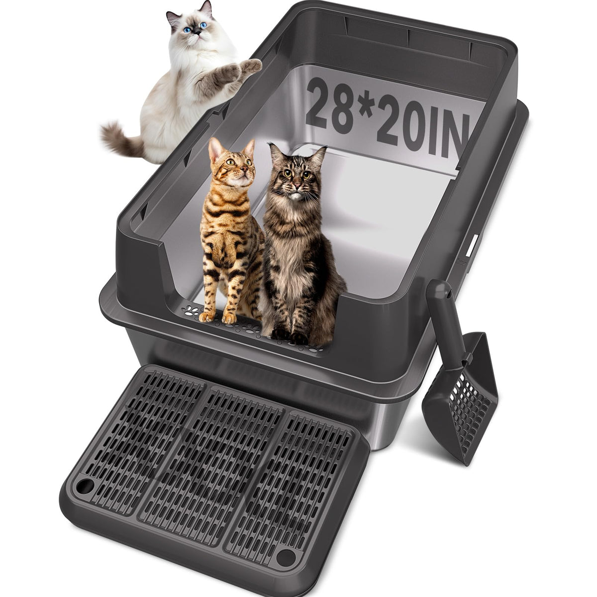 XXL Stainless Steel Cat Litter Box with Lid T250