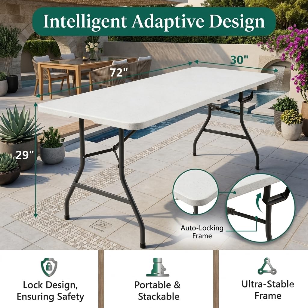 6FT Heavy Duty Plastic Folding Table with Steel Legs M360104