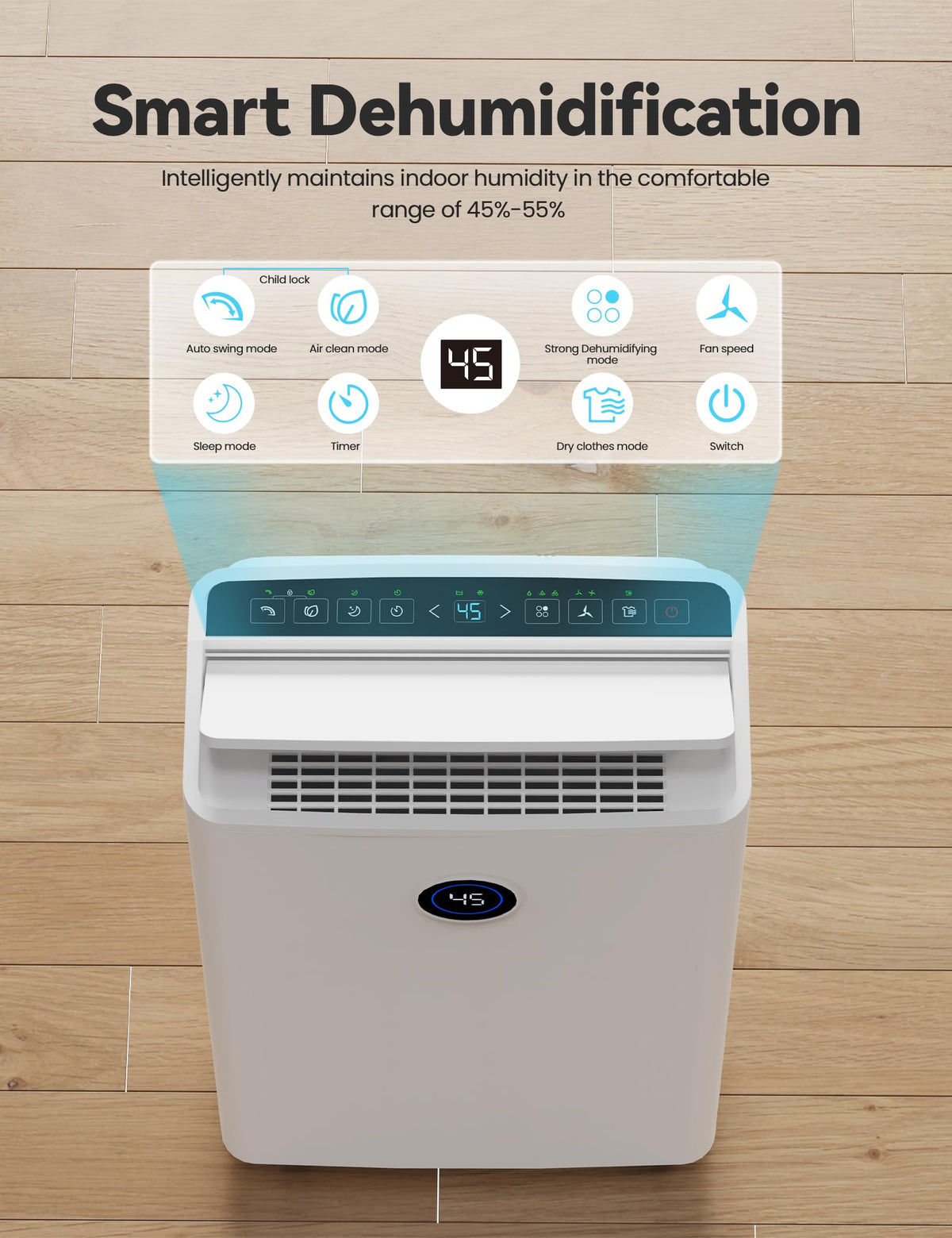 4500 Sq. Ft 50-70 Pints Dehumidifier with Drain Hose and 5L Water Tank F385