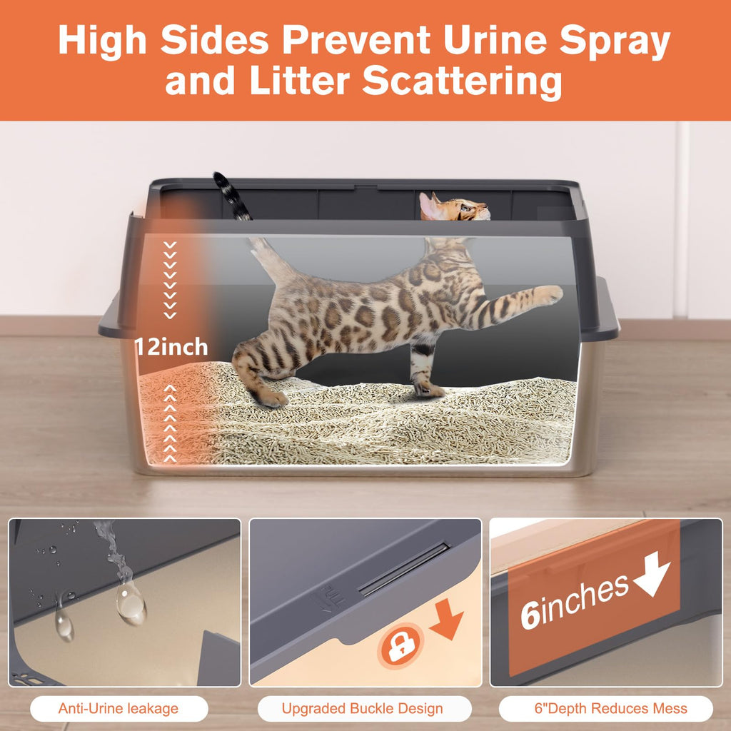 XXL Stainless Steel Cat Litter Box with Lid T250