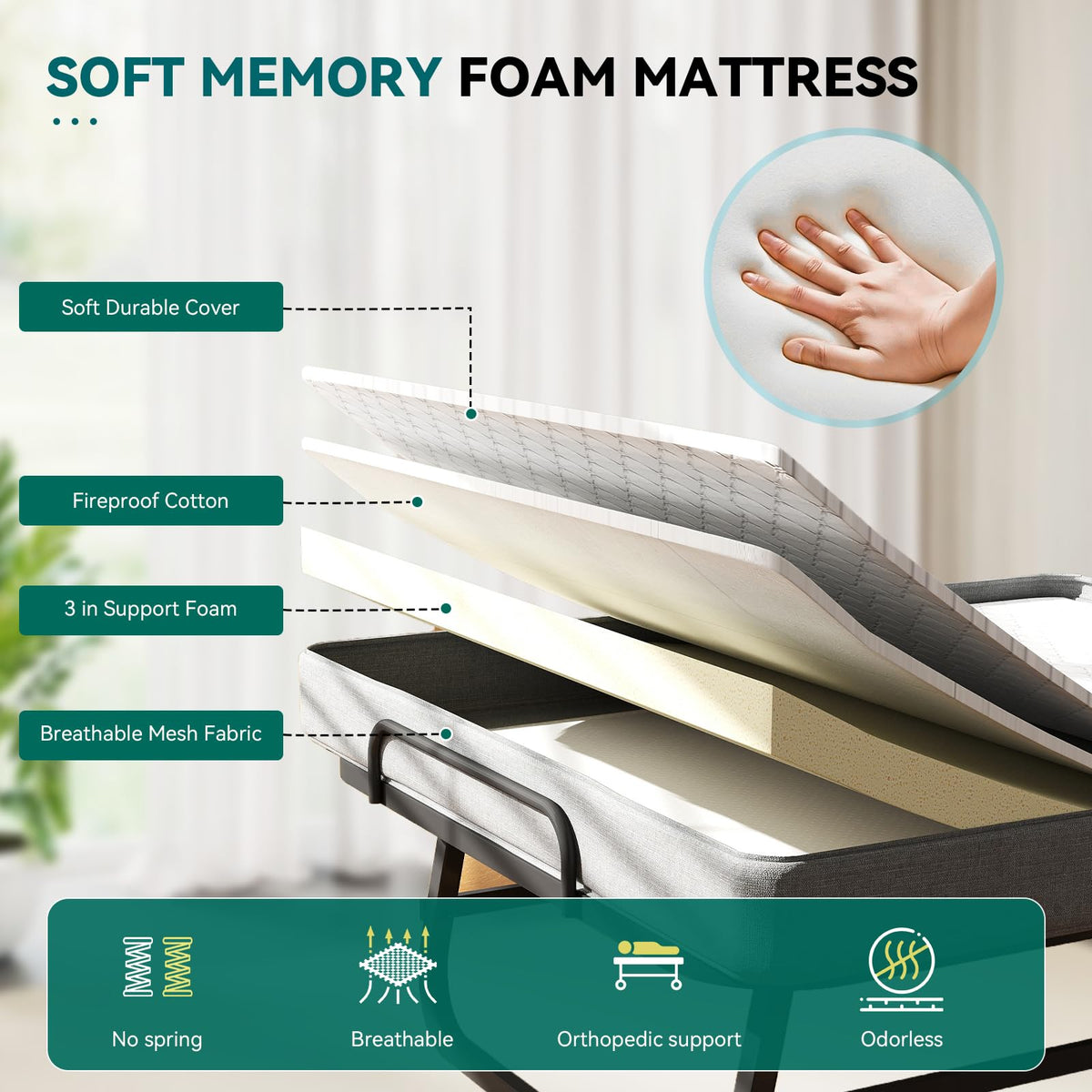 Folding Bed with Mattress and Metal Frame L29132