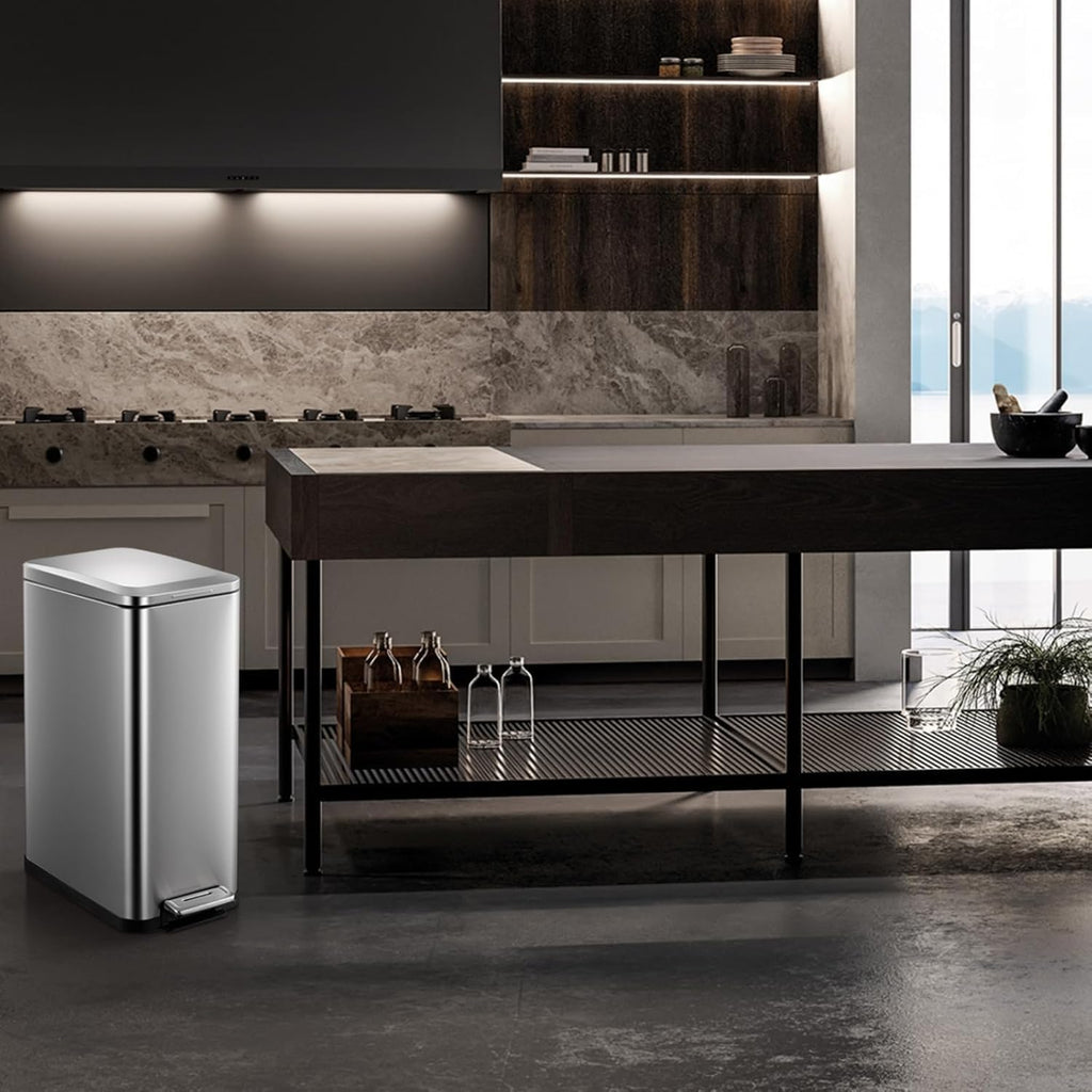 50L Slim Stainless Steel Step Trash Can with Soft-Close Lid D212