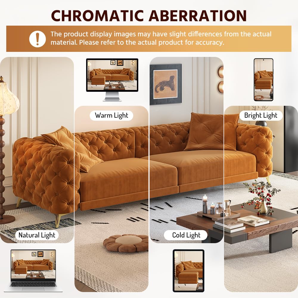 Orange Velvet Convertible Sleeper Sofa with Ottoman Q418