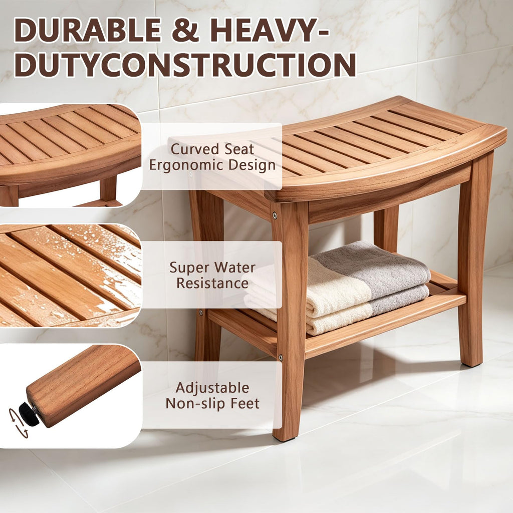 Teak Shower Bench Stool with Shelf P19114