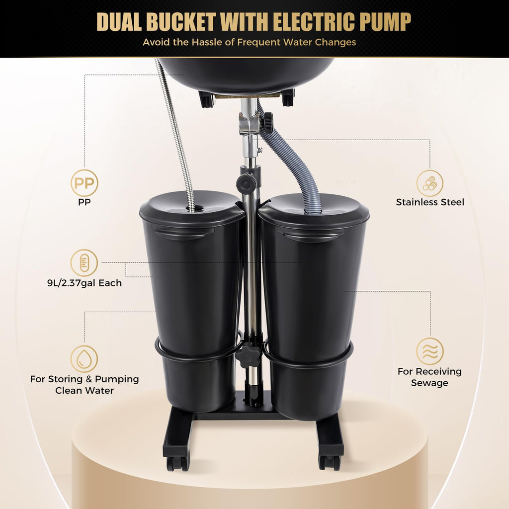 Portable Shampoo Basin with 2 Buckets and Electric Pump O297772