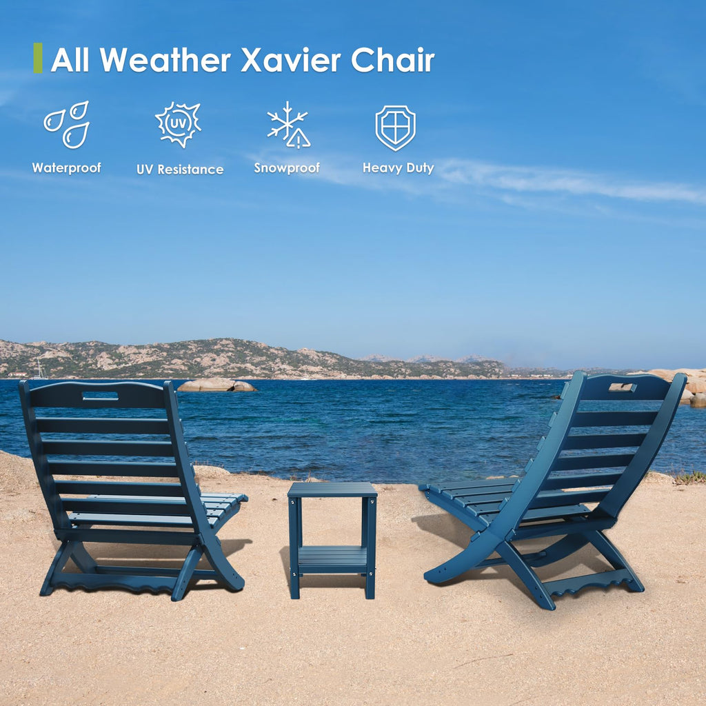 Blue HDPE Plastic Folding Adirondack Chairs Set of 2 J6206