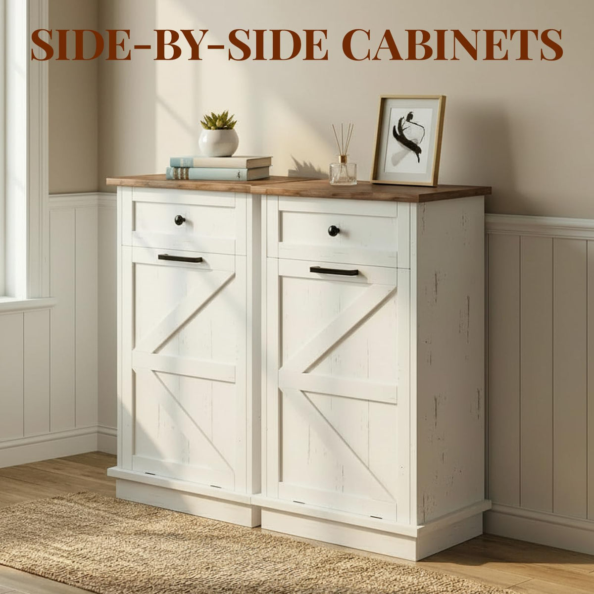 10 Gallon Tilt Out Trash Cabinet with Storage Drawer X907