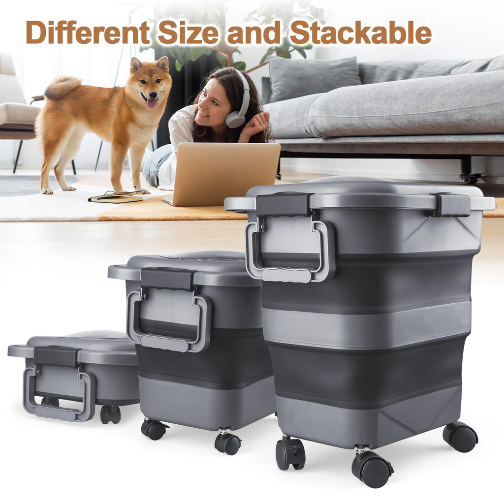 2 Pack 25 lbs Airtight Collapsible Dog Food Storage Container with Wheels C395036