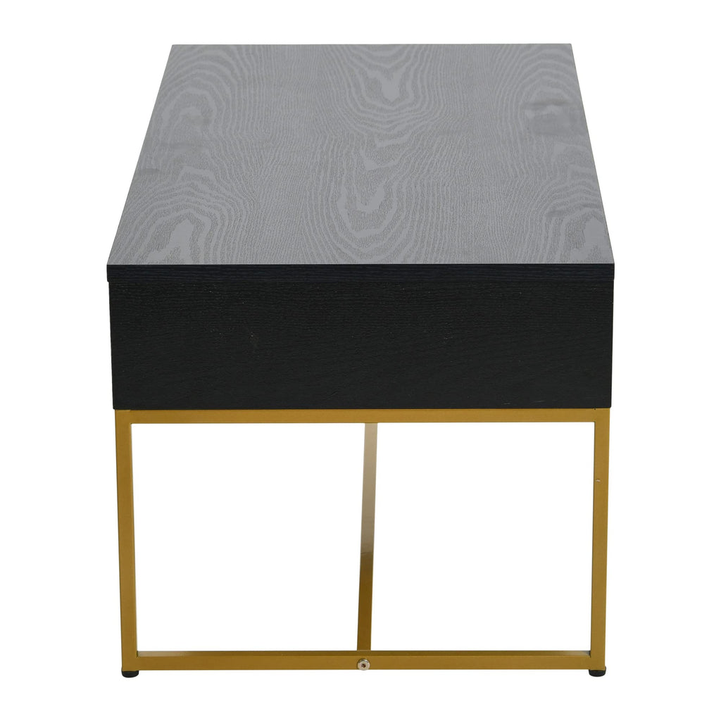 Black Oak Finish Coffee Table with Iron Base W996
