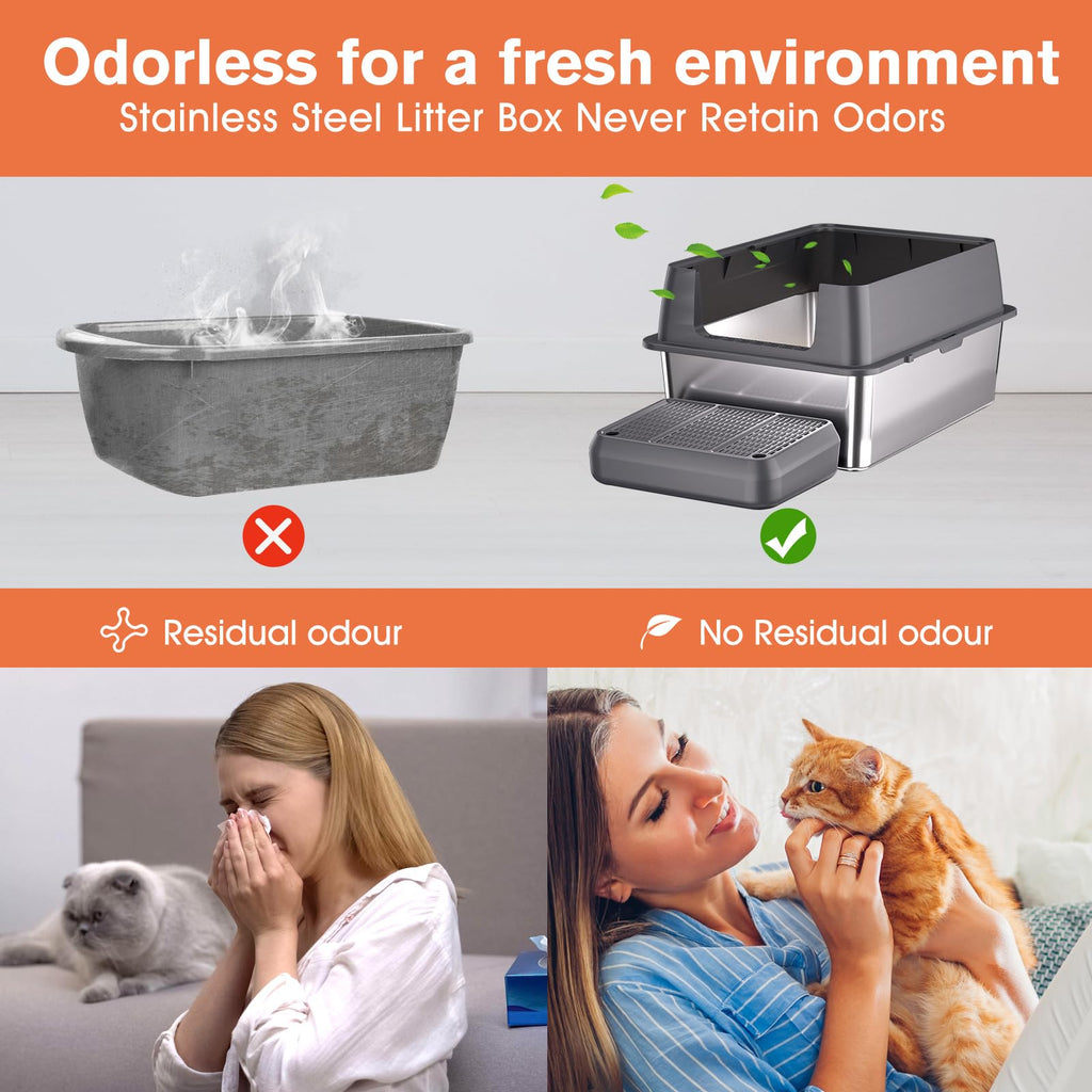 XXL Stainless Steel Cat Litter Box with Lid T250