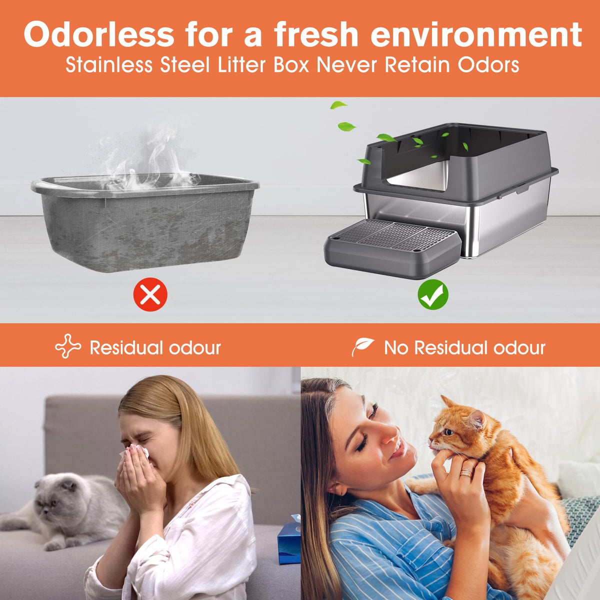 XXL Stainless Steel Cat Litter Box with Lid T250