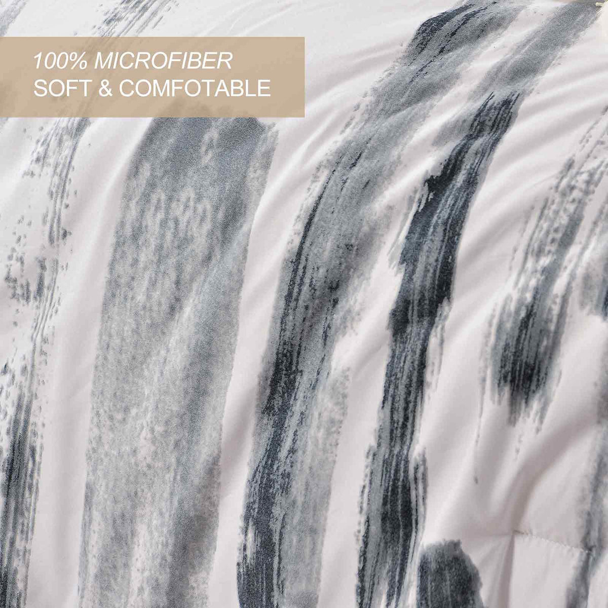 King 3pc Grey White Reversible Microfiber Comforter Set Y792011