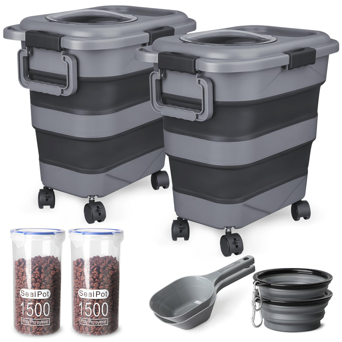 2 Pack 25 lbs Airtight Collapsible Dog Food Storage Container with Wheels C395036