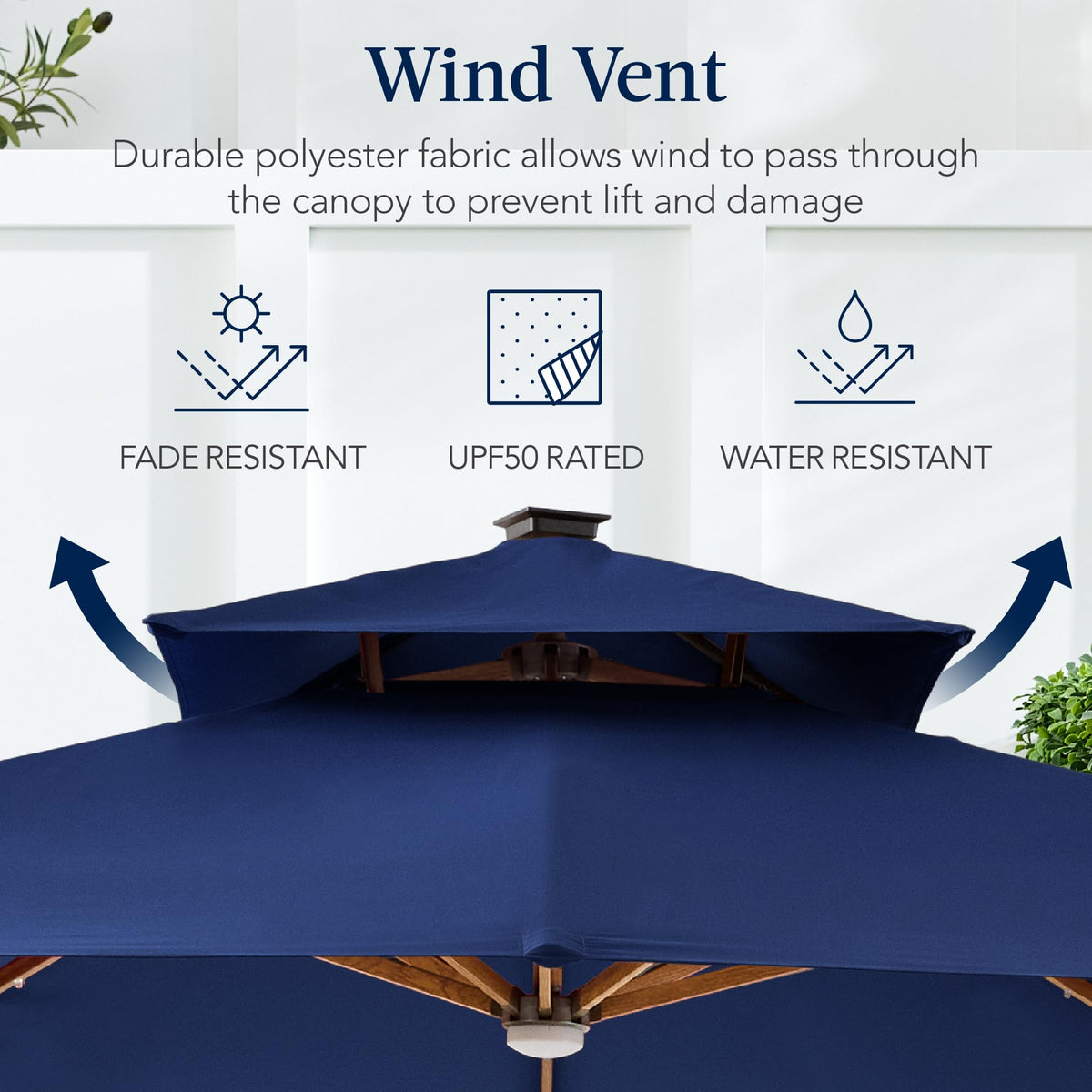 10ft Square Cantilever Patio Umbrella with Base and Solar LED Lights K856309