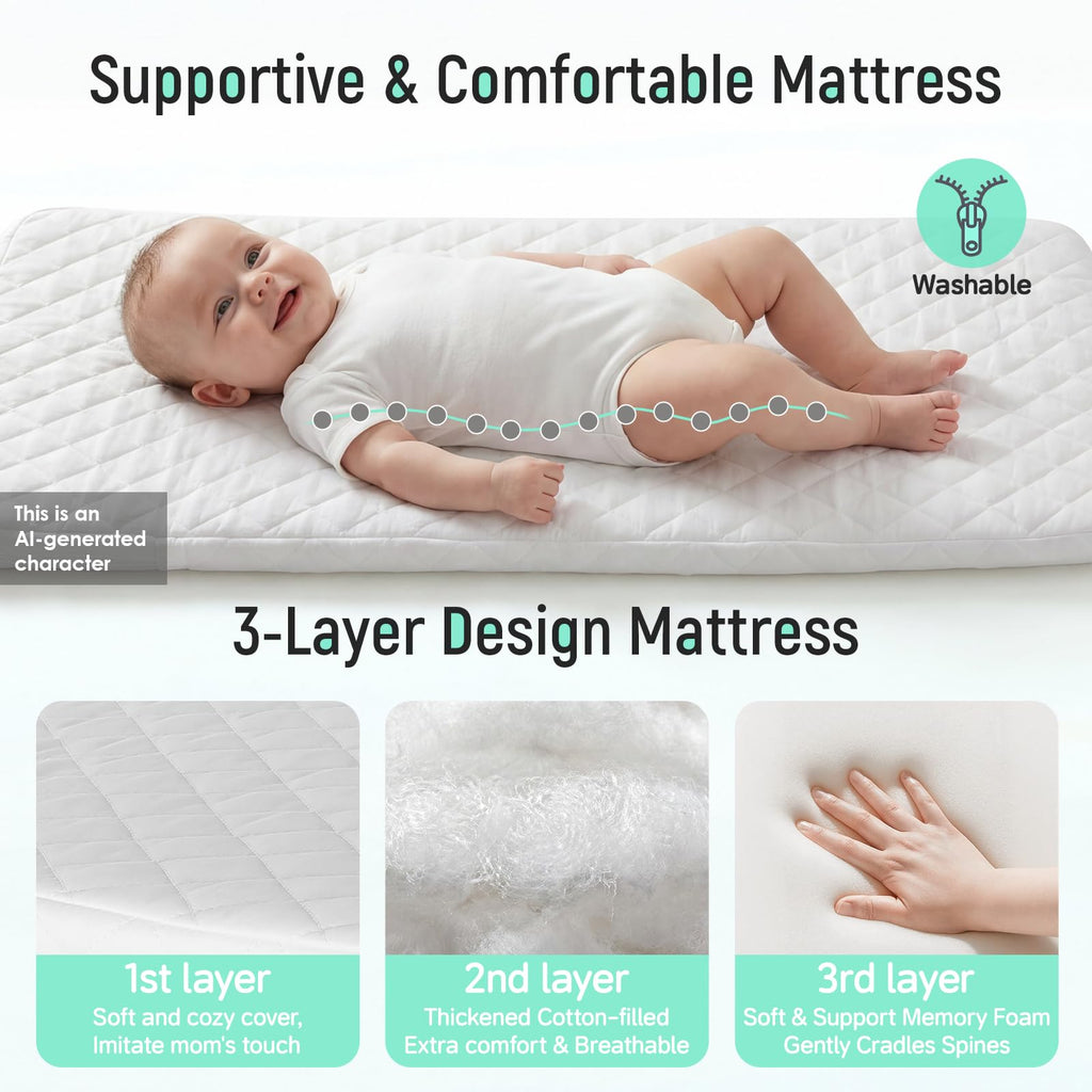 Baby Bassinet Bedside Crib with Mattress Wheel Storage Travel Bag Light Grey W21368