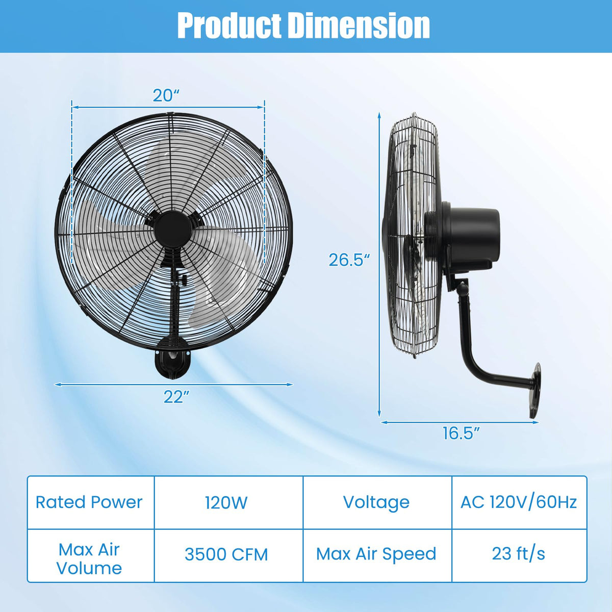 20 Inch Oscillating Wall Fan R632897