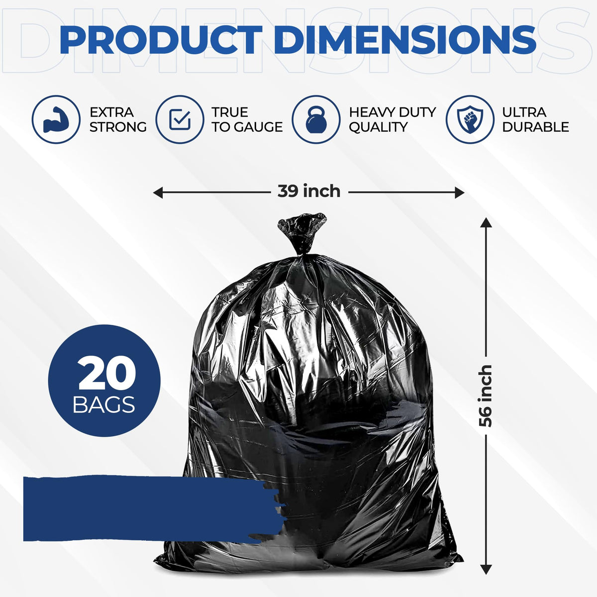55 Gallon 20 Black Heavy Duty Trash Bags U892231