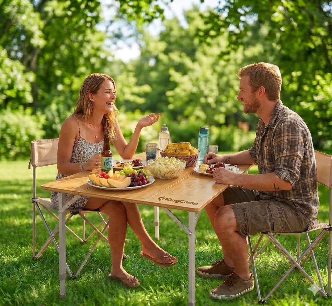 Folding Camping Table Bamboo Adjustable Portable Table X722