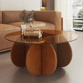 Round Glass Coffee Table with Solid Wood Legs A1784