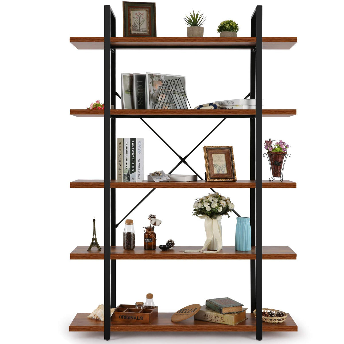 5 Tier Wood and Metal Bookshelf W8601