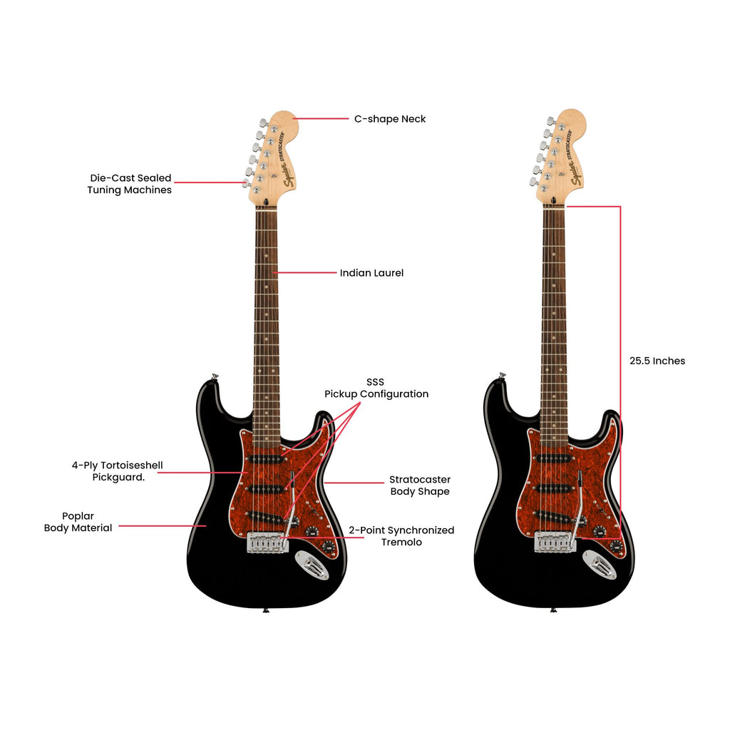 Black Electric Guitar with Amplifier and Gig Bag Z64390
