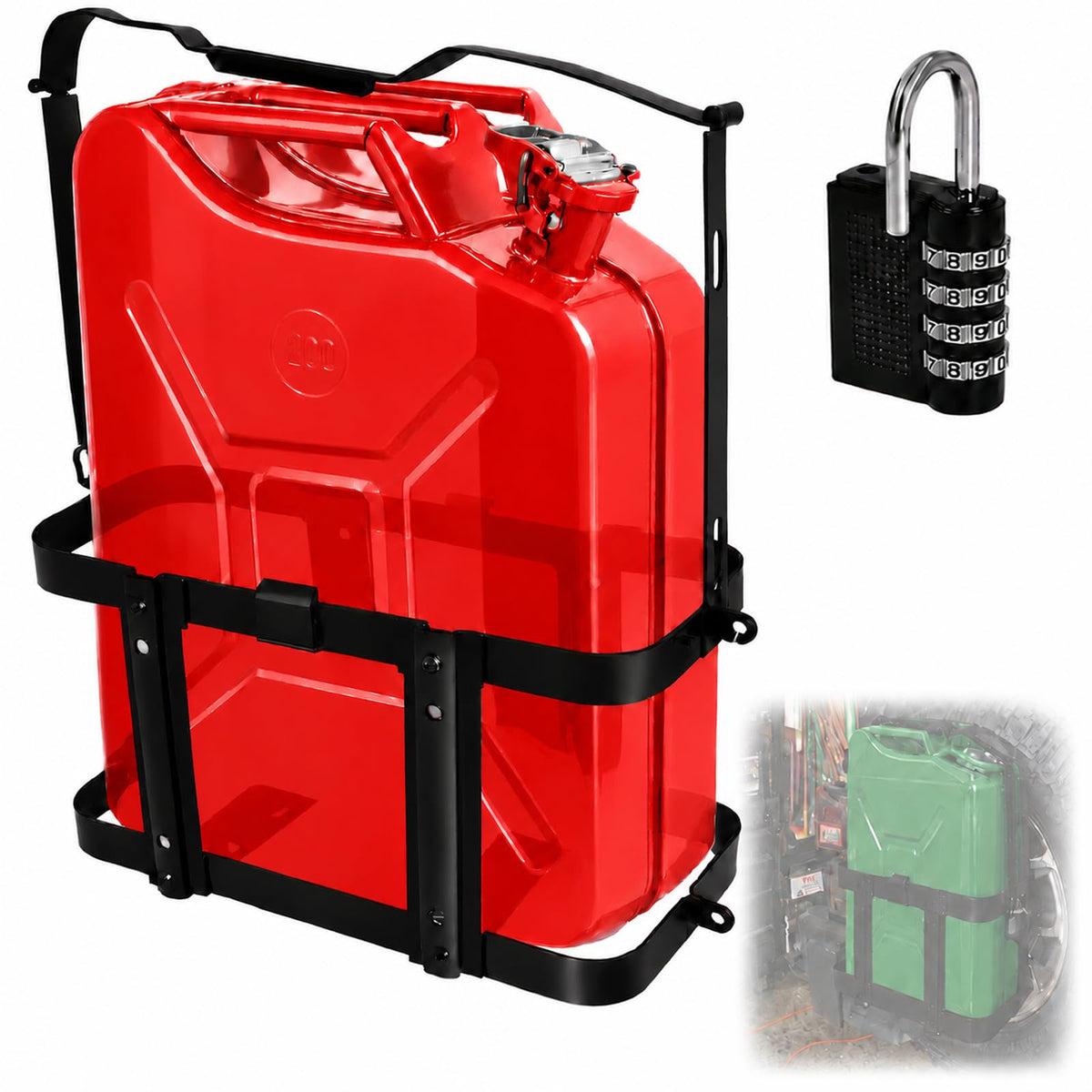 Gas Can Holder Rack with Combination Lock, 5 Gallon Y5709