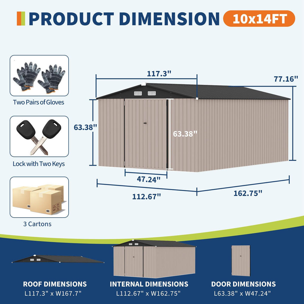 10X14 Ft Metal Storage Building with Lockable Door X712119