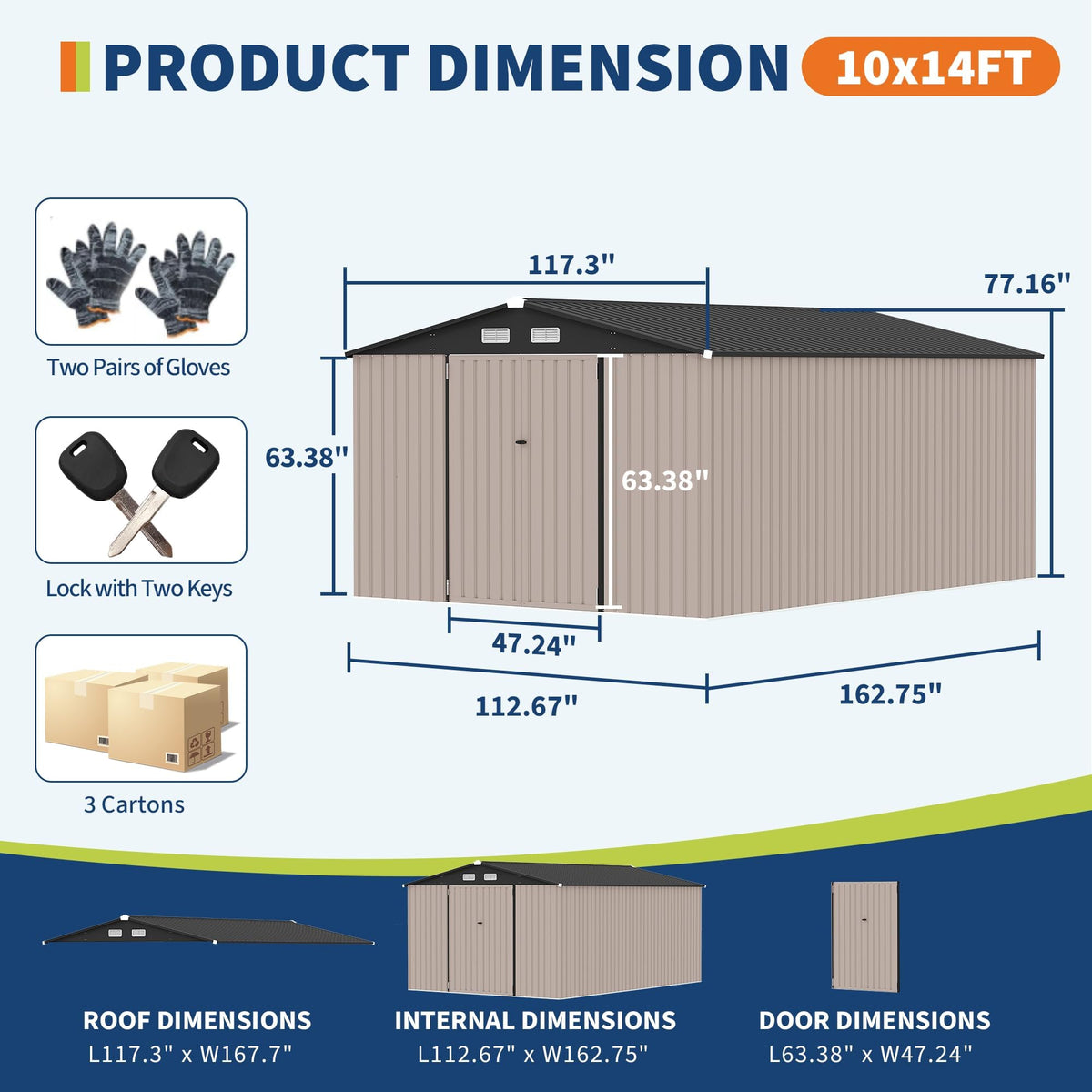 10X14 Ft Metal Storage Building with Lockable Door X712119