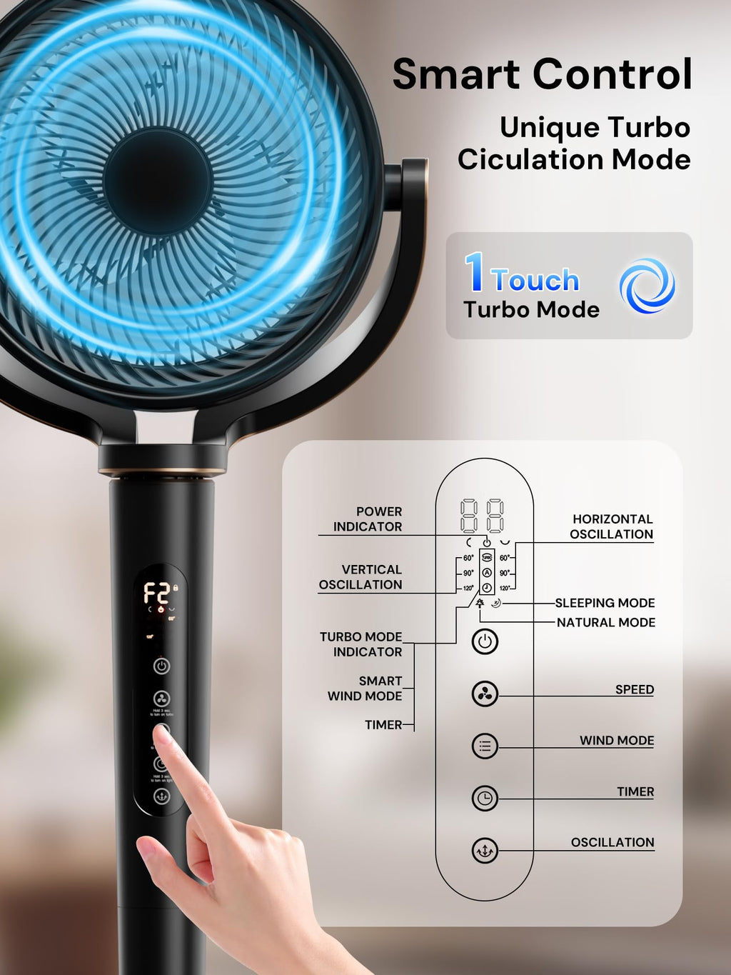 Black Adjustable Pedestal Fan with Oscillation C7193