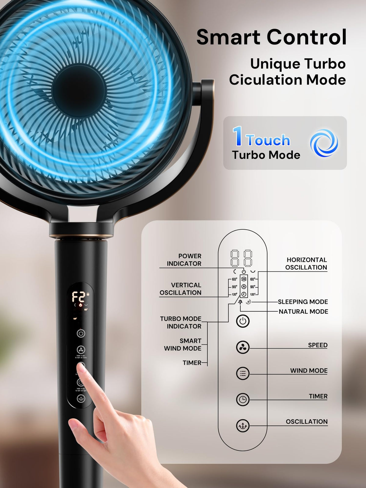 Black Adjustable Pedestal Fan with Oscillation C7193
