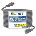 100ft Indoor Outdoor Extension Cord 12/3 SJTW Heavy Duty 15Amp 1875W Gray X120255