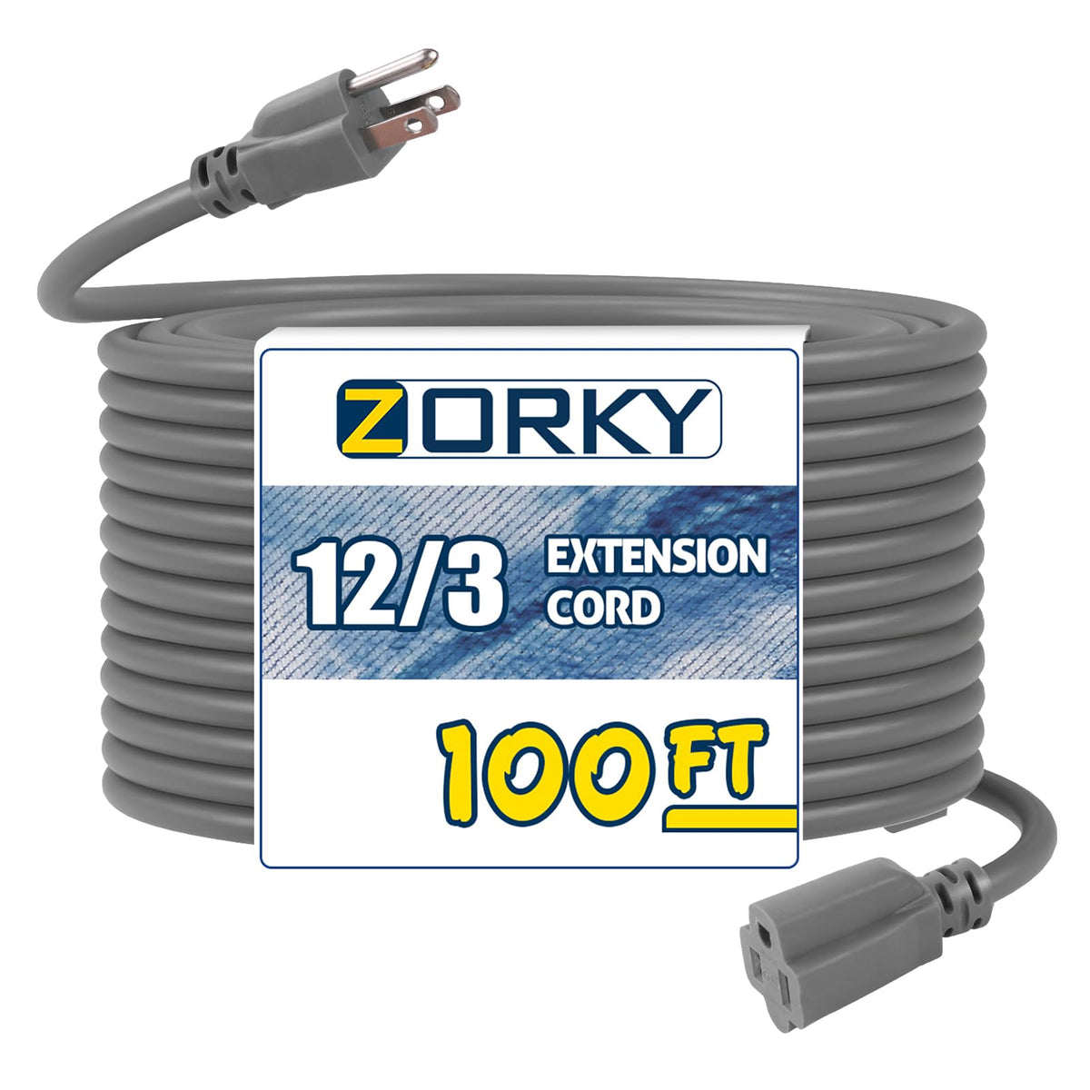 100ft Indoor Outdoor Extension Cord 12/3 SJTW Heavy Duty 15Amp 1875W Gray X120255
