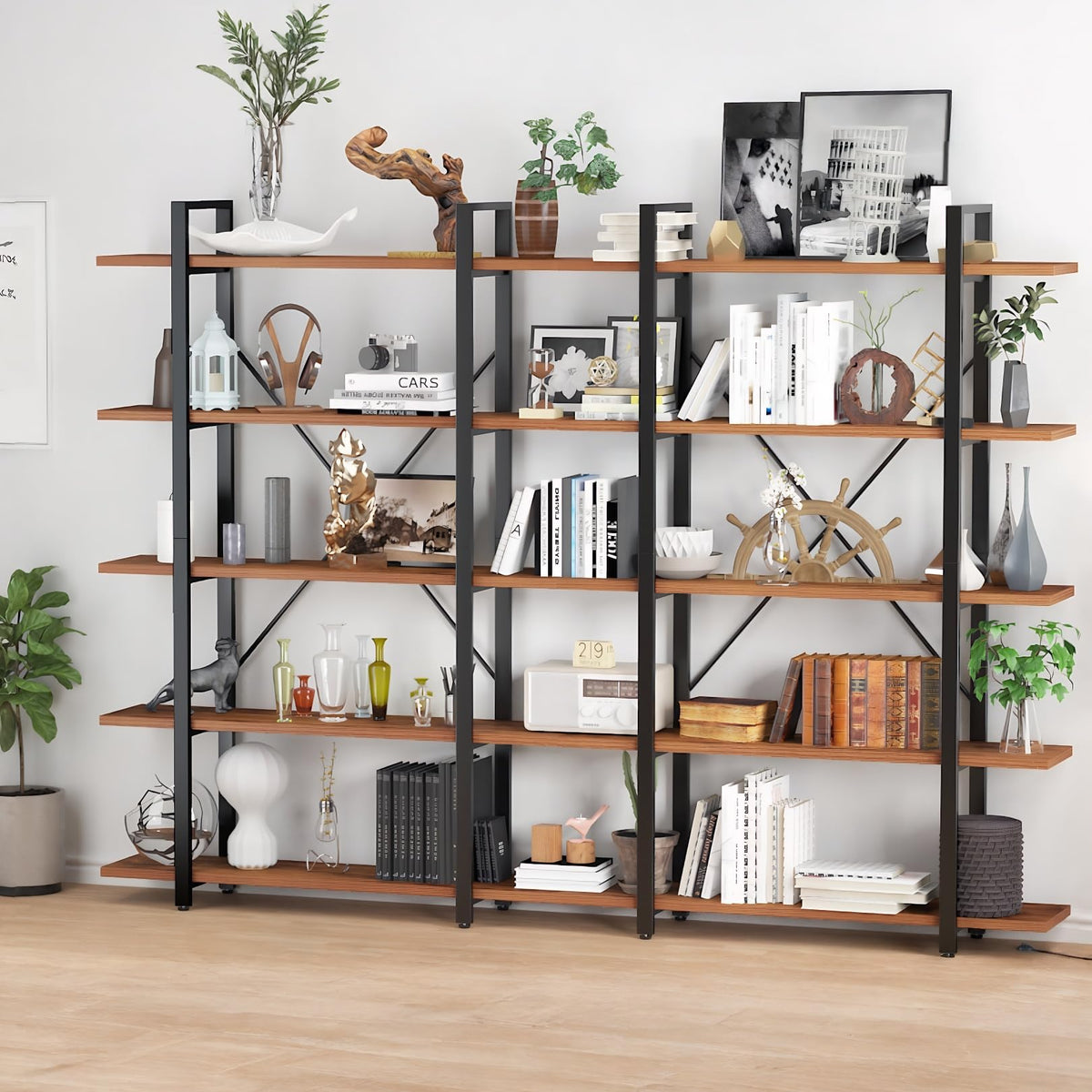 5 Tier Wood and Metal Bookshelf W8601