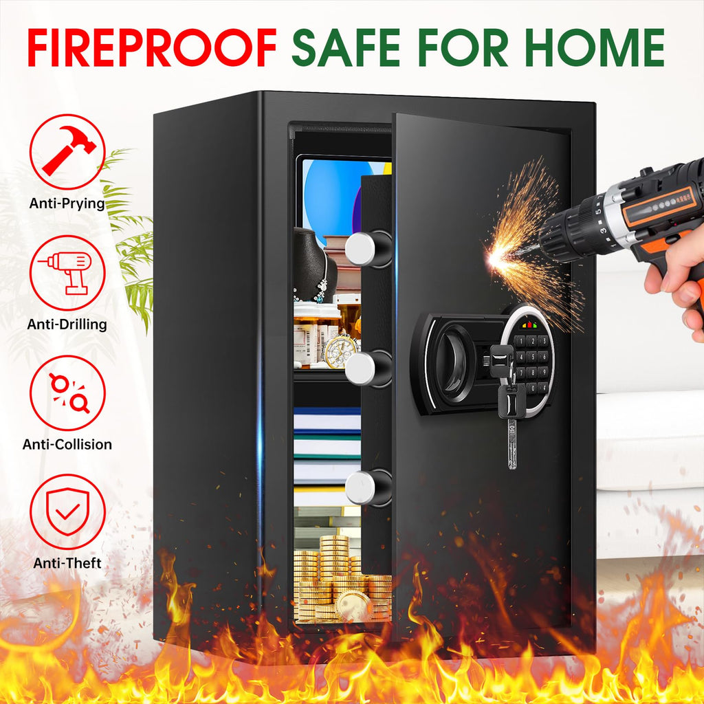 3.3 Cuft Water and Fireproof Safe with Digital Keypad & Key Lock N10955