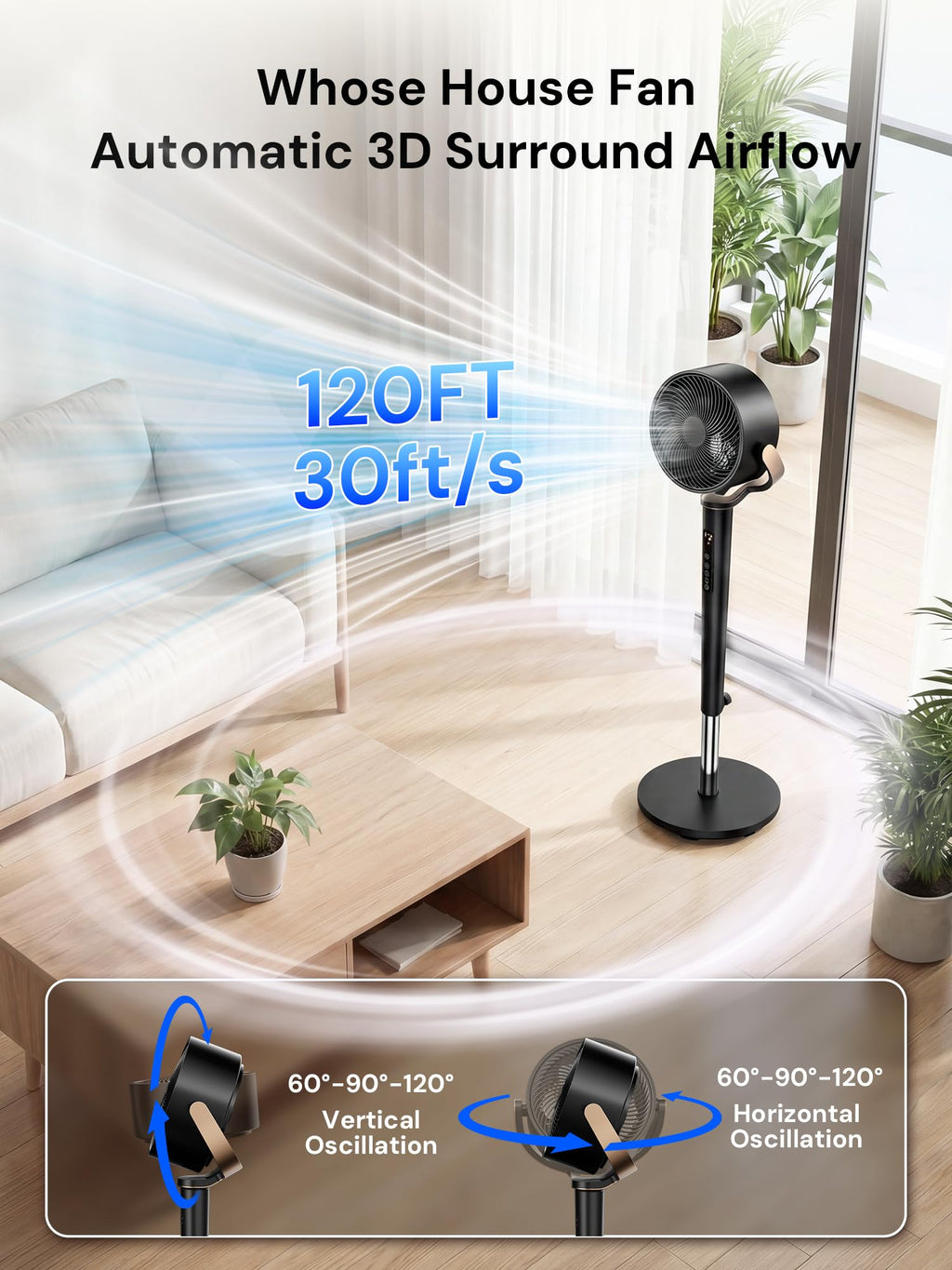 Black Adjustable Pedestal Fan with Oscillation C7193
