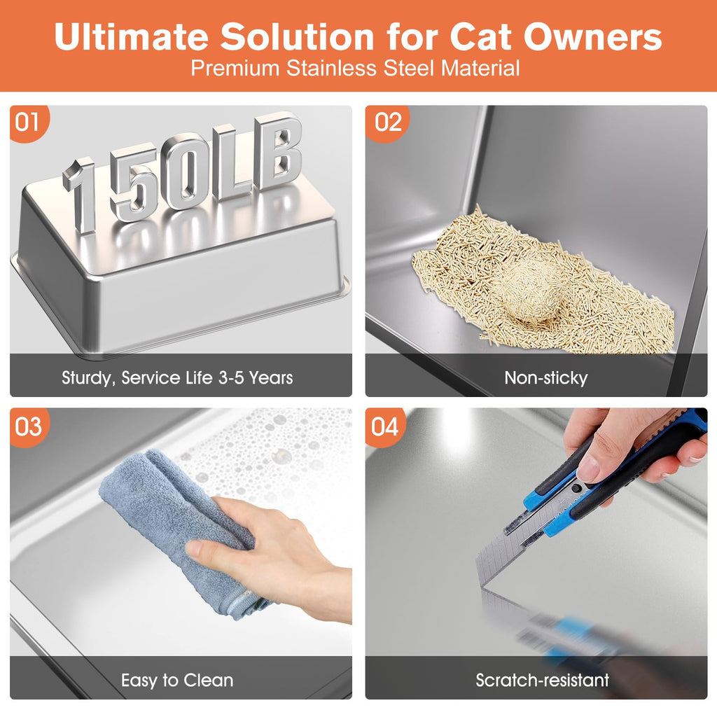 XXL Stainless Steel Cat Litter Box with Lid T250