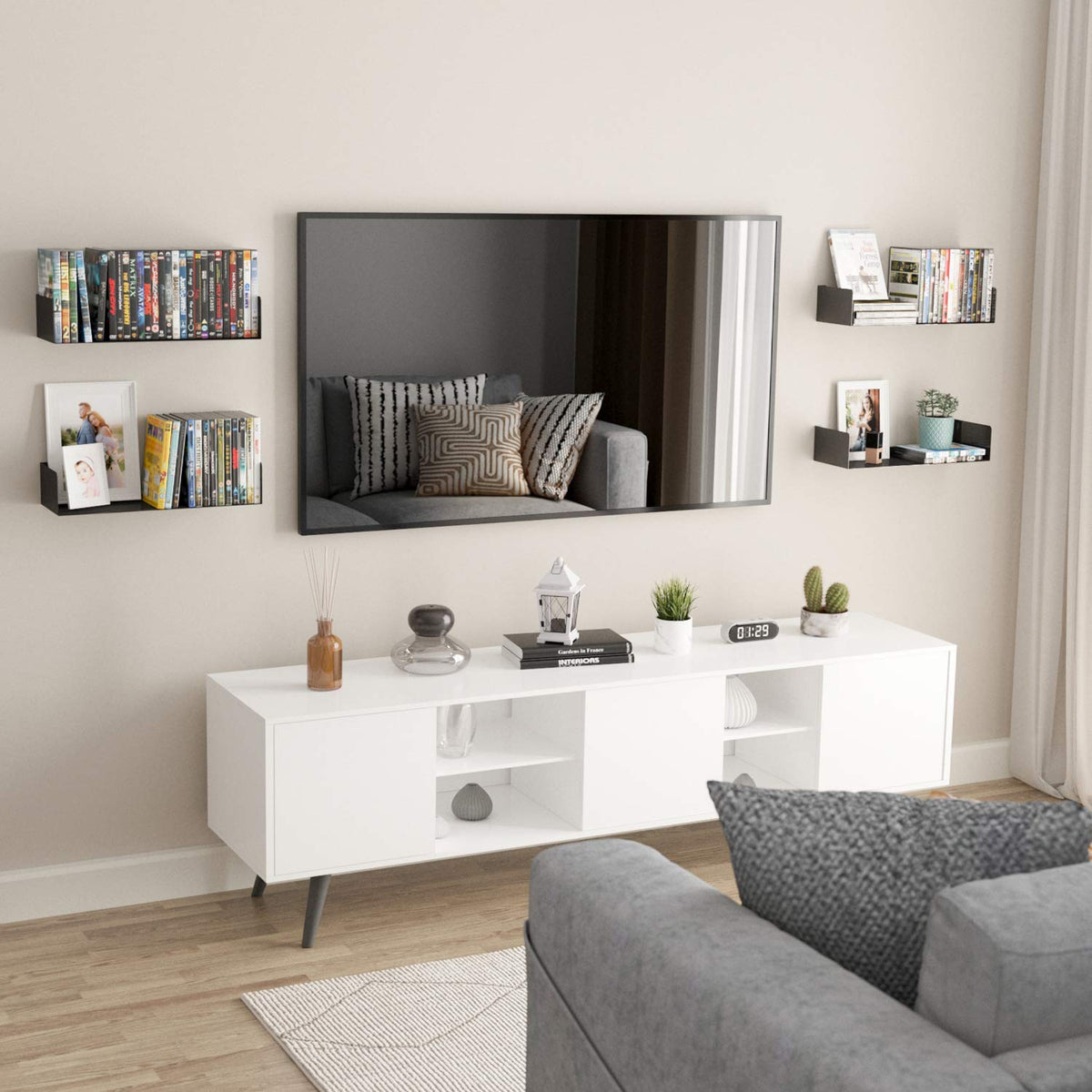 Black Set of 2 U Shape Wall Mount Metal Shelf Q55381