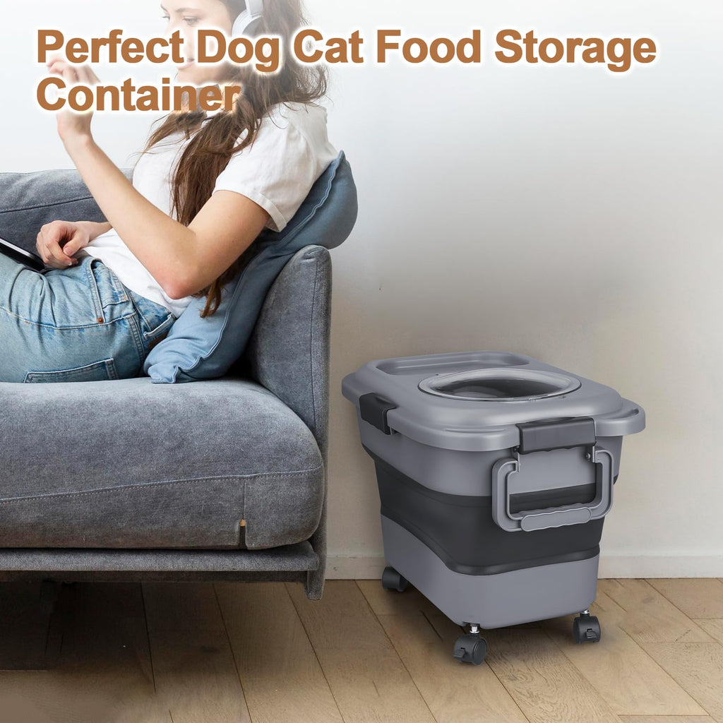 2 Pack 25 lbs Airtight Collapsible Dog Food Storage Container with Wheels C395036