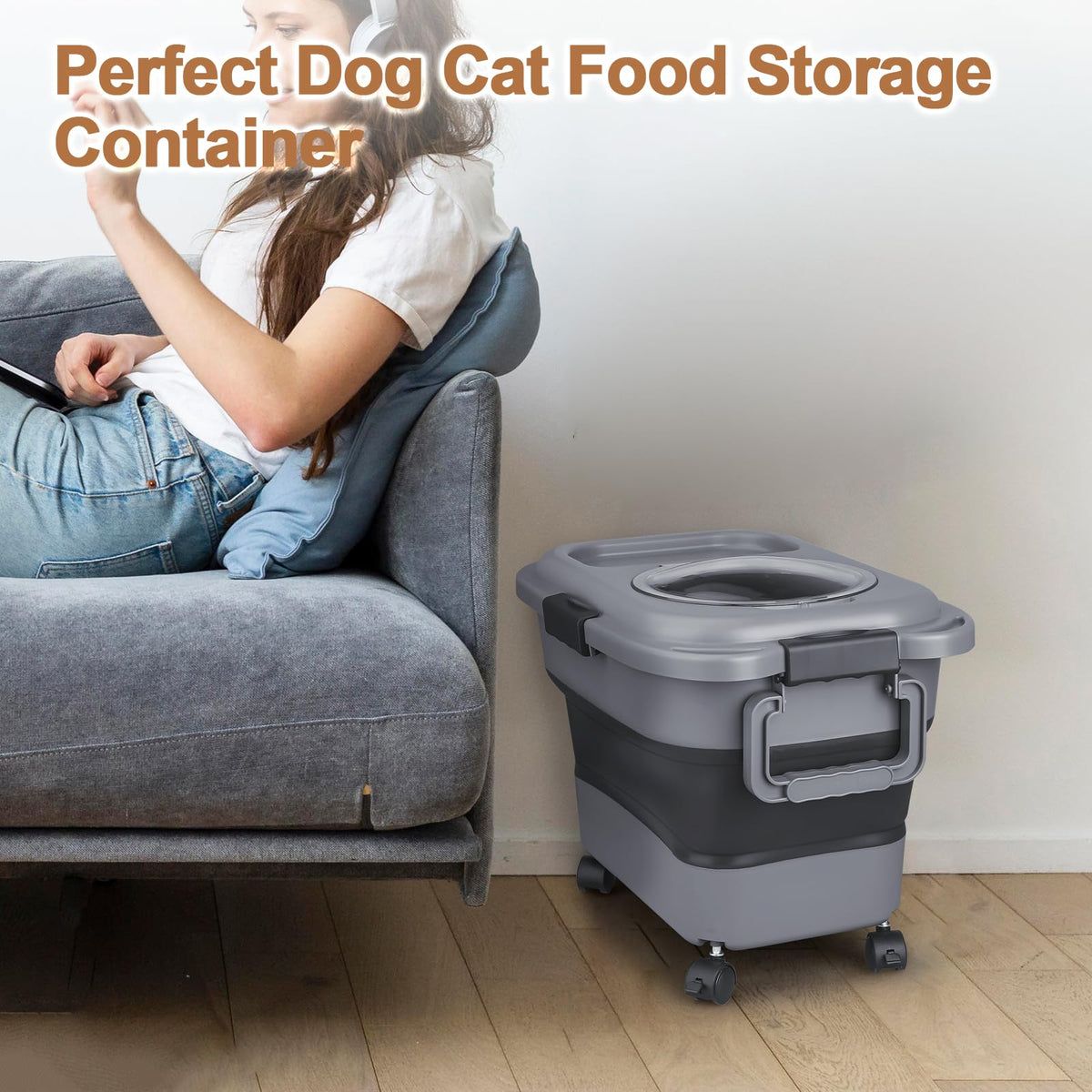 2 Pack 25 lbs Airtight Collapsible Dog Food Storage Container with Wheels C395036